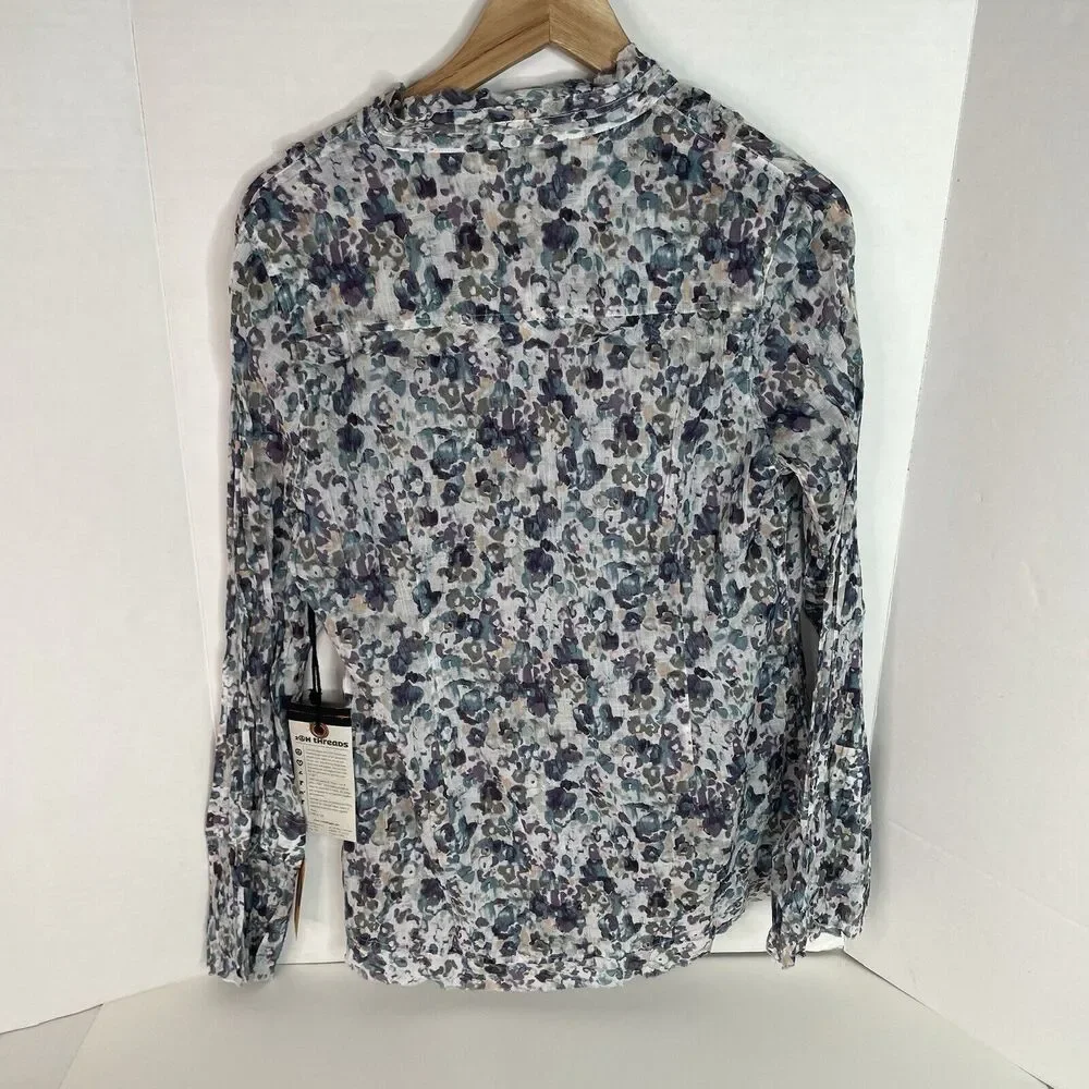 New 2OH Threads Blouse Top, Large, Purple And Grey Floral, 2W39004, Button Up - Picture 3 of 8